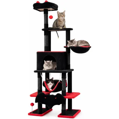 GIANTEX Arbre à Chat Multi-Niveaux Hauteur 178CM, Noir et Rouge