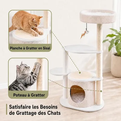 GIANTEX Arbre a Chat Interieur 105cm avec Condo, Planche à Gratter GIANTEX Arbre a Chat Interieur 105cm avec Condo, Planche à Gratter
