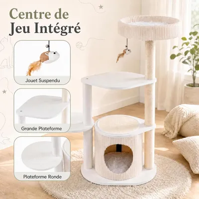 GIANTEX Arbre a Chat Interieur 105cm avec Condo, Planche à Gratter