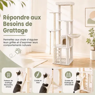 GIANTEX Arbre a Chat 194 cm Moderne Multi-Niveaux, Griffoirs en Sisal GIANTEX Arbre a Chat 194 cm Moderne Multi-Niveaux, Griffoirs en Sisal