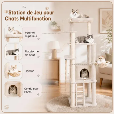 GIANTEX Arbre a Chat 194 cm Moderne Multi-Niveaux, Griffoirs en Sisal GIANTEX Arbre a Chat 194 cm Moderne Multi-Niveaux, Griffoirs en Sisal