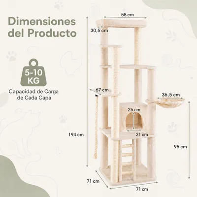 GIANTEX Árbol para Gatos Multinivel, 71 x 71 x 194 cm