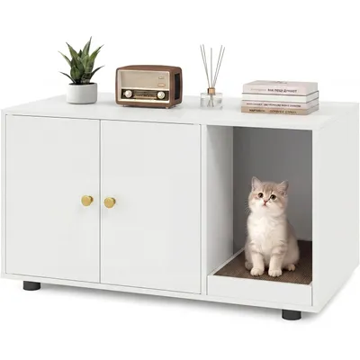 GIANTEX Meuble Litiere Chat Surélevé 3 en 1, 90x50x50CM, Moderne GIANTEX Meuble Litiere Chat Surélevé 3 en 1, 90x50x50CM, Moderne