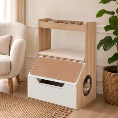 GIANTEX Meuble Litiere Chat, Anti-Basculement pour Animaux de Compagnie