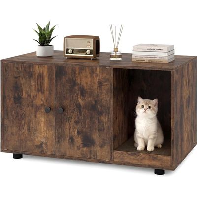 GIANTEX Meuble Litiere Chat Surélevé 3 en 1, 90x50x50CM, Moderne.