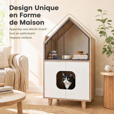 GIANTEX Meuble Litiere Chat en Forme de Maison, 50 x 48,5 x 100CM GIANTEX Meuble Litiere Chat en Forme de Maison, 50 x 48,5 x 100CM