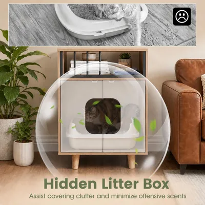 GIANTEX Mueble Arenero para Gatos en Forma Casita de 2 Niveles con Puertas