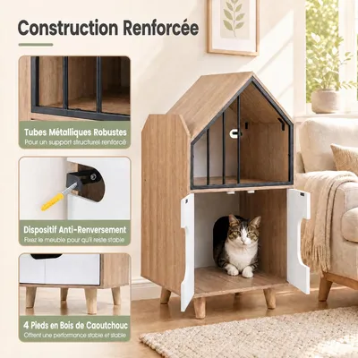 GIANTEX Meuble Litiere Chat en Forme de Maison, 50 x 48,5 x 100CM GIANTEX Meuble Litiere Chat en Forme de Maison, 50 x 48,5 x 100CM