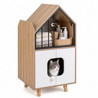 GIANTEX Meuble Litiere Chat en Forme de Maison, 50 x 48,5 x 100CM GIANTEX Meuble Litiere Chat en Forme de Maison, 50 x 48,5 x 100CM