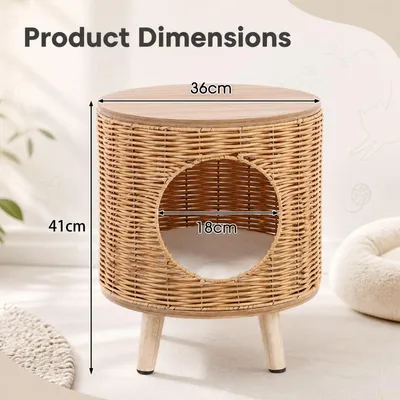 GIANTEX Niche Chat avec Cadre en Rotin et Pieds en Bois d'Hévéa