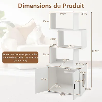 GIANTEX Arbre a Chat Bibliothèque en Forme S avec Meuble Litière Chat GIANTEX Arbre a Chat Bibliothèque en Forme S avec Meuble Litière Chat