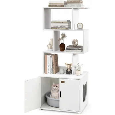 GIANTEX Arbre a Chat Bibliothèque en Forme S avec Meuble Litière Chat