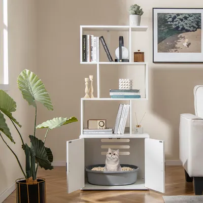 GIANTEX Arbre a Chat Bibliothèque en Forme S avec Meuble Litière Chat GIANTEX Arbre a Chat Bibliothèque en Forme S avec Meuble Litière Chat