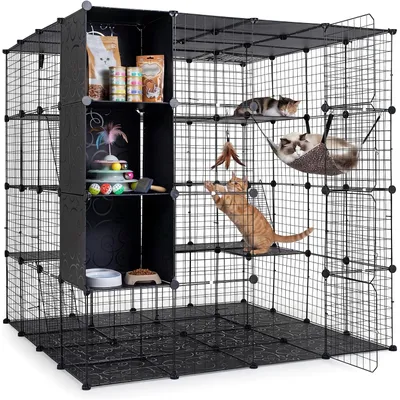 GIANTEX Cage Chat Interieur, Enclos Chat en Fil Métallique Modulable