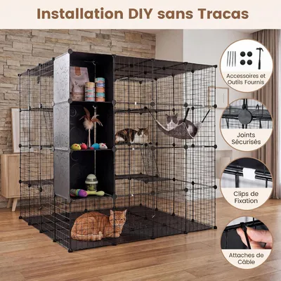 GIANTEX Cage Chat Interieur, Enclos Chat en Fil Métallique Modulable