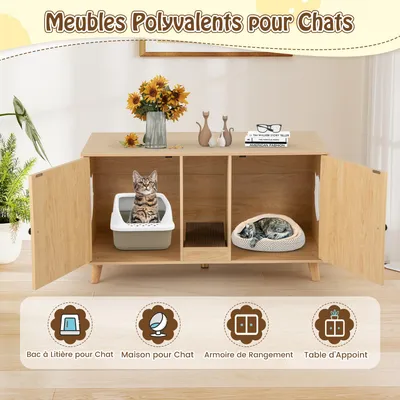 GIANTEX Meuble Litières Chats en Bois avec Grand Plateau