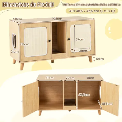 GIANTEX Meuble Litières Chats en Bois avec Grand Plateau