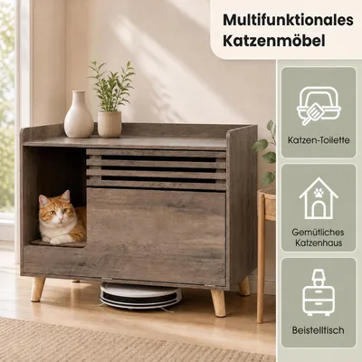 GIANTEX Katzenklo Schrank, Katzenhaus mit Klapptür & verstecktem Fach GIANTEX Katzenklo Schrank, Katzenhaus mit Klapptür & verstecktem Fach