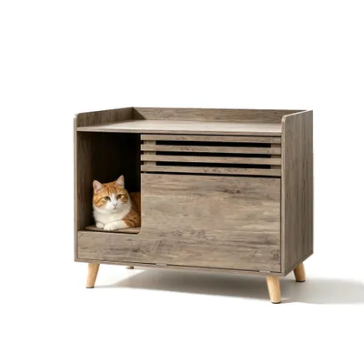 GIANTEX Katzenklo Schrank, Katzenhaus mit Klapptür & verstecktem Fach