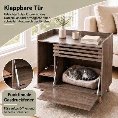GIANTEX Katzenklo Schrank, Katzenhaus mit Klapptür & verstecktem Fach GIANTEX Katzenklo Schrank, Katzenhaus mit Klapptür & verstecktem Fach