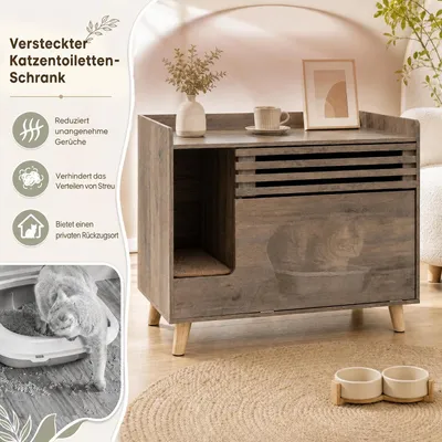 GIANTEX Katzenklo Schrank, Katzenhaus mit Klapptür & verstecktem Fach GIANTEX Katzenklo Schrank, Katzenhaus mit Klapptür & verstecktem Fach