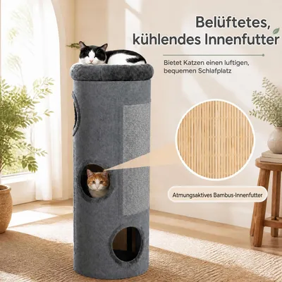 GIANTEX Kratztonne 4 Ebenen, Katzenhaus mehrstöckig mit 3 Höhlen