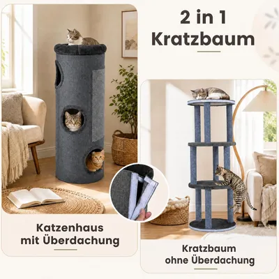 GIANTEX Kratztonne 4 Ebenen, Katzenhaus mehrstöckig mit 3 Höhlen GIANTEX Kratztonne 4 Ebenen, Katzenhaus mehrstöckig mit 3 Höhlen
