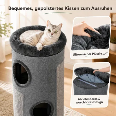 GIANTEX Kratztonne 4 Ebenen, Katzenhaus mehrstöckig mit 3 Höhlen