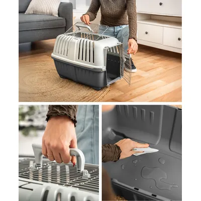 lionto Katzentransportbox mit Metalltür und Tragegriff bis 15 kg
