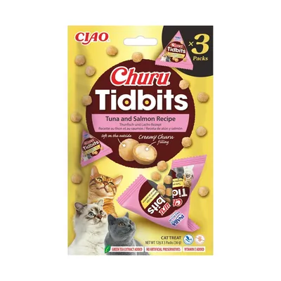 Inaba Churu Tidbits Atún con Salmón Bocaditos Rellenos para gatos Inaba Churu Tidbits Atún con Salmón Bocaditos Rellenos para gatos