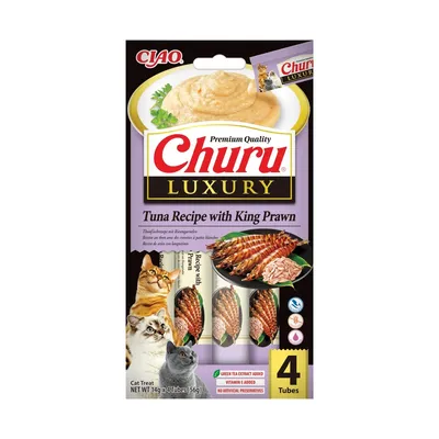Inaba Churu Luxury Atún con Langostino Snack Cremoso para gatos